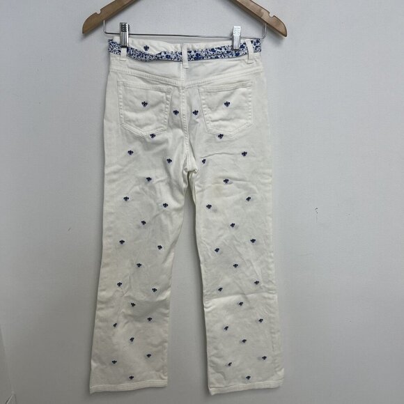 Ralph Lauren Nautical Girls White Pants Belted Blue Embroidery Boot Leg Sz 12 - Picture 13 of 13